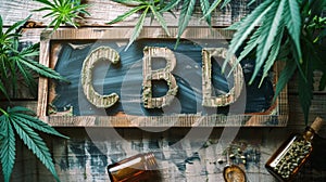 the chalkboard displays vibrant cbd lettering with a hemp oil theme, creating a captivating banner concept