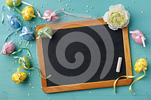 Chalkboard and easter decoration