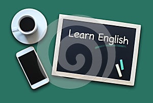 Chalkboard education concept saying Learn English