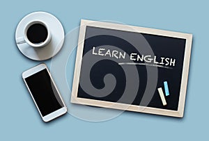 Chalkboard education concept saying Learn English