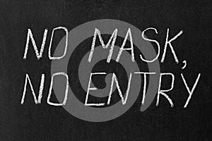 Chalkboard inscription NO MASK, NO ENTRY. Preventive measures