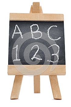 Chalkboard with the letters ABC and 123