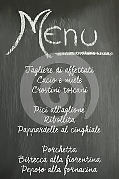 Chalkboard menu