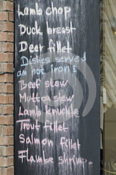 Chalkboard restaurant menu