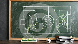 Chalkboard with scheme of football game. Team play and strategy