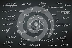 Chalkboard with science Physics formulas
