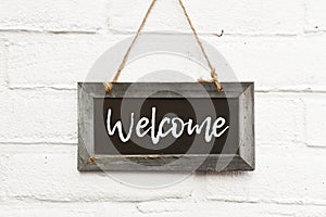 Chalkboard sign text welcome come in photo