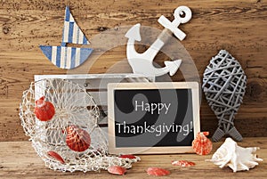 Chalkboard With Summer Decoration, Text Happy Thanksgiving