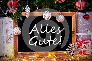 Chalkboard, Tree, Gift, Fairy Lights, Alles Gute Means Best Wishes