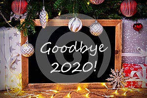 Chalkboard, Tree, Gift, Fairy Lights, Text Goodbye 2020