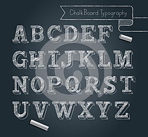 Chalkboard typography alphabet doodle style vector