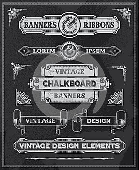 Chalkboard vintage banner and ribbons photo