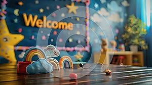 A chalkboard with the word welcome written on it, Concept back to school