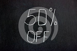 Chalkboard writing 50% OFF. The amount of the discount is indicated