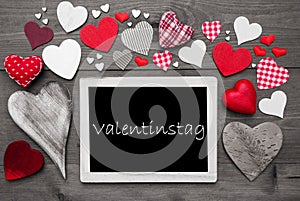 Chalkbord With Many Red Hearts, Valentinstag Mean Valentines Day photo