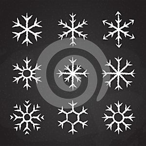 Chalked frozen snowflake symbol vector collection