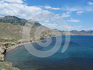 Chalki bay of Black sea and mountain Echki-Dag, Crimea
