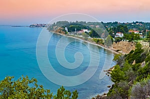 Chalkidiki peninsula coast at sunrise Aegean Sea Northern Greece