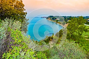 Chalkidiki peninsula coast at sunrise Aegean Sea Northern Greece