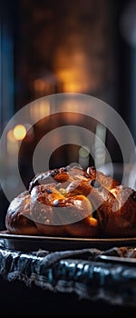 Challah Bread On Stone Rustic Pub Mobile Wallpeper Postcard. Generative AI