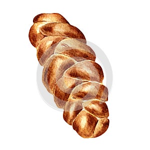 Challah tradition Jewish bread watercolor illustration isolated on white background. Hand drawn Israelite bread challa