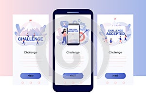 Challenge Accepted big text. Business challenge, goal achievement, success, winning. Screen template for mobile smart