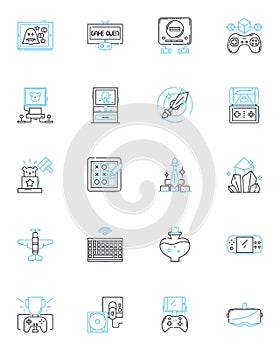 Challenge-based linear icons set. Innovation, Collaboration, Competition, Problem-solving, Creativity, Exploration, Risk
