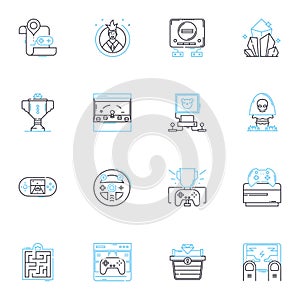 Challenge-based linear icons set. Innovation, Collaboration, Competition, Problem-solving, Creativity, Exploration, Risk