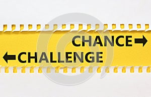 Challenge or chance symbol. Concept word Challenge or Chance on beautiful yellow paper. Beautiful white paper background. Business