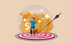 Challenge saving and achievement financial goal. Market investment income and earning coin vector illustration concept. Leadership