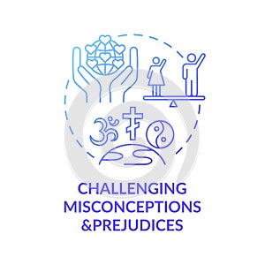 Challenging misconceptions and prejudices blue gradient concept icon