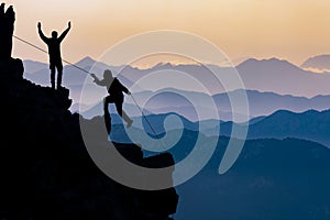 Challenging mountains and success concept