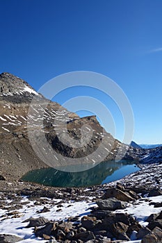 Chaltwassersee mountain lake next to Simplon Pass in Switzerland