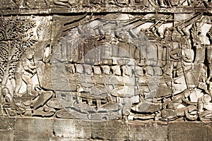 Cham navy in battle, Bayon Temple carving