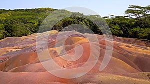 Chamarel Seven Colored Earth Geopark in Mauritius Island. Colorful panoramic landscape about this volcanic geological formation