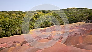 Chamarel Seven Colored Earth Geopark in Mauritius Island. Colorful panoramic landscape about this volcanic geological formation