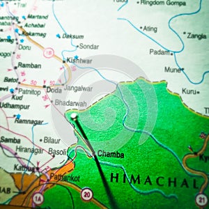 chamba place presented on geographical location map on Indian territory photo