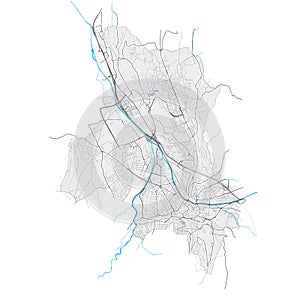 Chambery, France Black and White high resolution vector map
