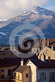 Chambery roofs and Nivolet mountain in Savoy, France