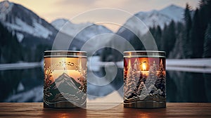 CHAMBERY tinplate candles, placed within a Winter Wonderland to capture the essence of nature-inspired compositions