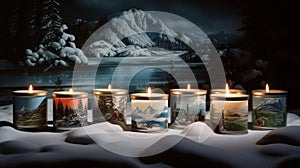 CHAMBERY tinplate candles, placed within a Winter Wonderland to capture the essence of nature-inspired compositions