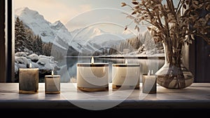 CHAMBERY tinplate candles, placed within a Winter Wonderland to capture the essence of nature-inspired compositions