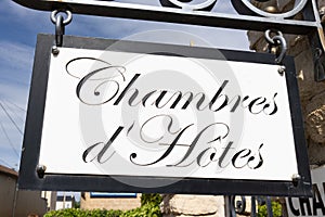Chambres d`hotes french text sign means Bed and Breakfast guest rooms in france village