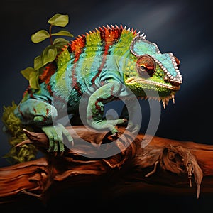 Chameleon on a branch. Veiled chameleon sitting on a branch.