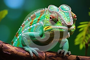 Chameleon on a branch. Veiled chameleon sitting on a branch.