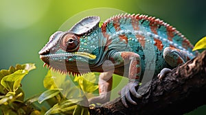 Chameleon on a branch. Veiled chameleon sitting on a branch.
