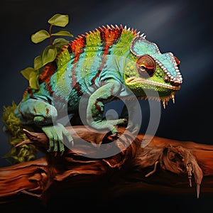 Chameleon on a branch. Veiled chameleon sitting on a branch. photo