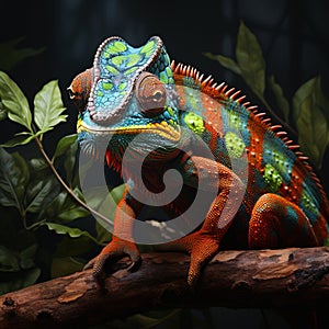 Chameleon on a branch. Veiled chameleon sitting on a branch. photo