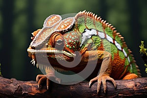 Chameleon on a branch. Veiled chameleon sitting on a branch. photo