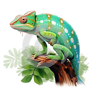 Chameleon on a branch. Veiled chameleon sitting on a branch. photo